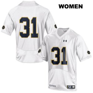 Notre Dame Fighting Irish Women's Cole Capen #31 White Under Armour No Name Authentic Stitched College NCAA Football Jersey RSN3799HQ